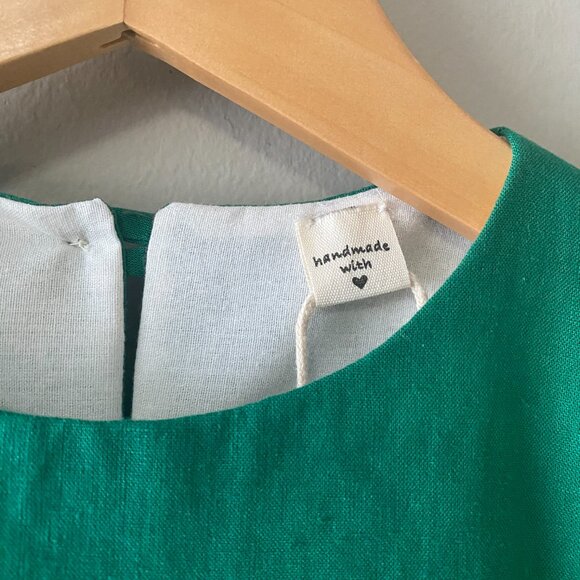 Handmade Children's Green White Linen Viscose Cotton Crochet Flower Dress - Picture 3 of 14